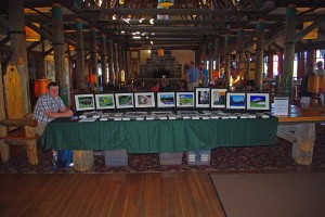 Donovan Preiser displays his artwork for people to peruse at Mt. Rainier Paradise Inn.