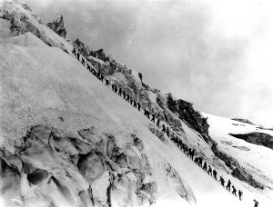 Asahel Curtis took these photographs during his 1907-1908 Mount Baker expedition with the Mountaineers. Washington State Historical Society.
