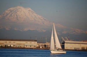 A picturesque view of boats sailing by with Mounr Rainier in the background are all on the menu at Ruston Way restaurants. Photo credit: Steve Dunkelberger