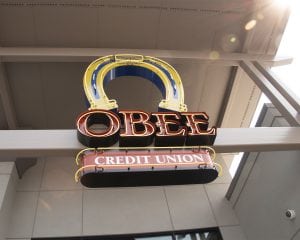 Horseshoe neon sign O Bee Credit Union