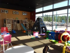 The play area at the Frog and Kiwi Cafe provides activities intended for kids from under one-year to eight-years-old.