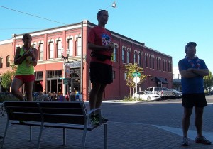 From left to right: Sarah Cutting, Rob McNair-Huff, and Derek Young prepare to start the Thursday Night Beer Run.