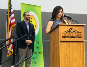 Comcast's External Affairs Manager, Diem Ly, took the podium to announce the winners of the Comcast Technology Scholarships.