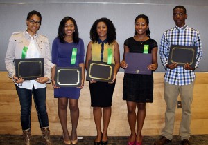 Students from five Pierce County-area schools proudly display their Comcast Technology Scholarships following the Elizabeth Wesley Youth Merit Award Ceremony.