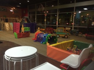 The playroom at Frog n Kiwi offers everything kids need to run around and play, while coffee and seating provides adults a place to visit and keep an eye on the kids. 