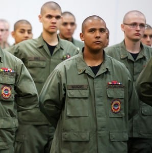 Giovani Marquez of Tacoma stands at attention with his fellow cadets at the Washington Youth Academy.