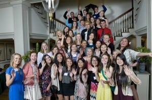 The 2015 Comcast Leaders and Achievers Scholarship recipients from Western Washington and Spokane pose at the Governor's Mansion following the recognition reception.
