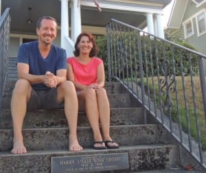 Michael and Kelley Flamoe think that the marker listing an incorrect birthday for Bing Crosby is just another novelty of owning a historic home. 