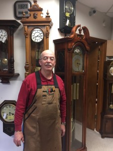 Owner and repairman extraordinaire Jim Sparks knows clocks inside and out. Photo courtesy: Jim Sparks. 